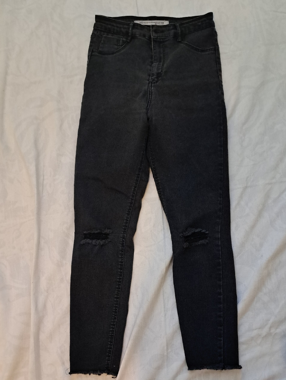 Zara Black High-Rise Ankle Ripped Skinny Jeans